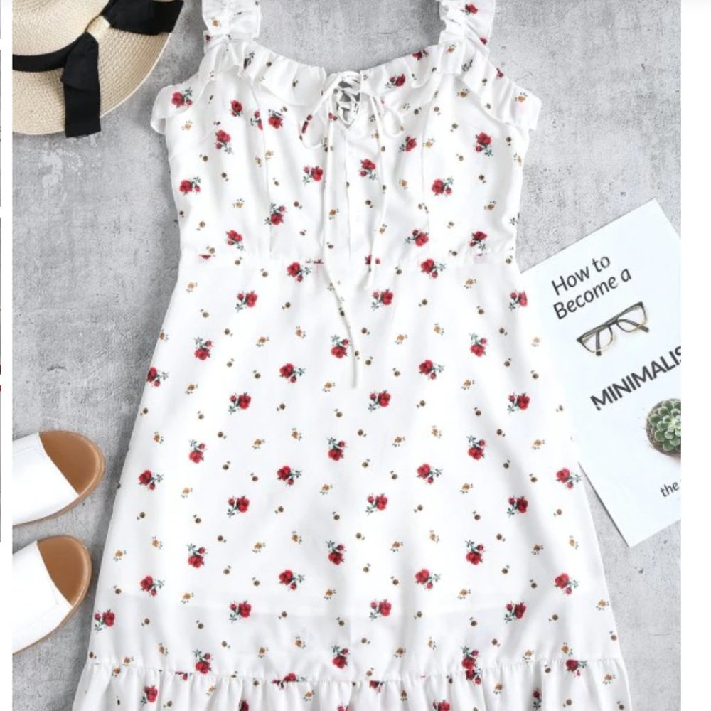 ZAFUL Ruffles Lace Up Mini Dress